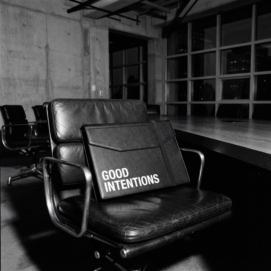 Black Good Intentions document case on a boardroom chair
