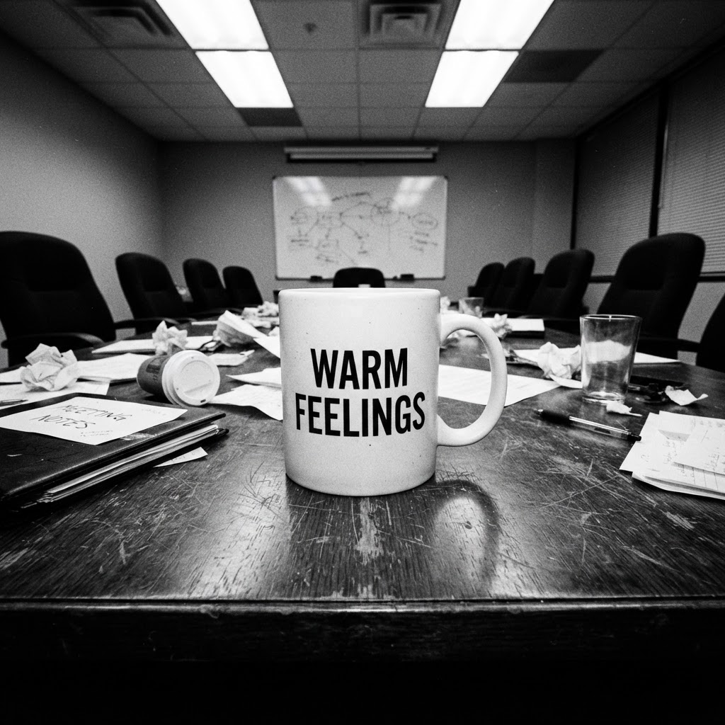 Ceramic Warm Feelings mug on a conference table